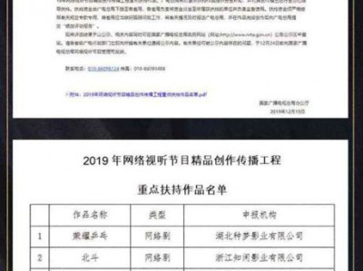 种梦传媒倾力打造电视剧《荣耀乒乓》荣获国家广电总局重点扶持